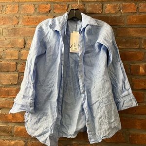 NWT Zara blue linen button down Size M
